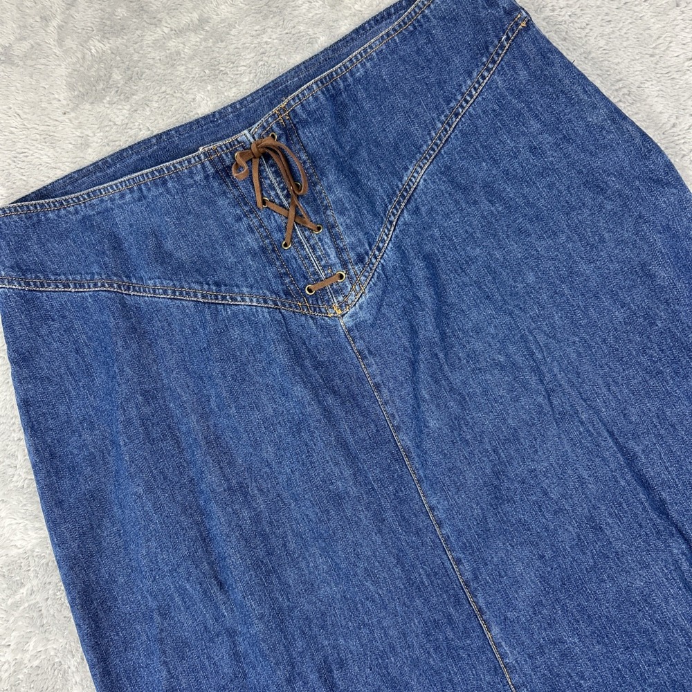VTG Bill Bass Denim Maxi Skirt Womens Size 16  Lace Up Detail Slit‎ Rockabilly